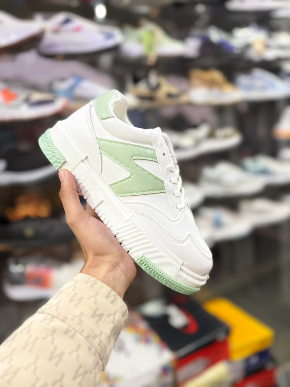 Men’s White & Mint Green Chunky Sneakers (Urban Low-Top)