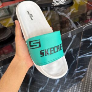 Skechers Comfort Slide Slippers White & Teal