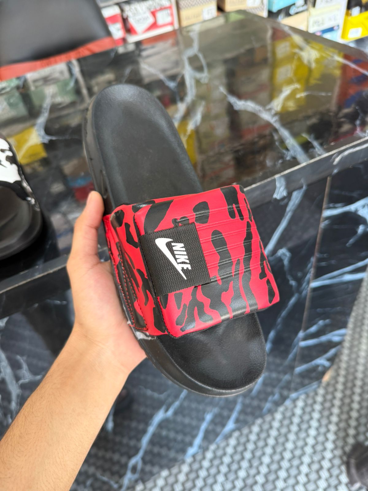 Nike Red & Black Graphic Slide Slippers for Men