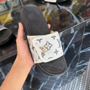 Luxury Monogram Designer Slide Slippers Black & Beige