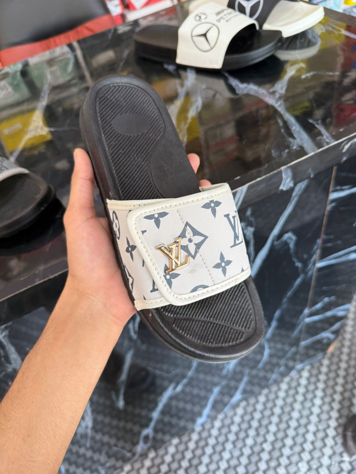 Luxury Monogram Designer Slide Slippers Black & Beige