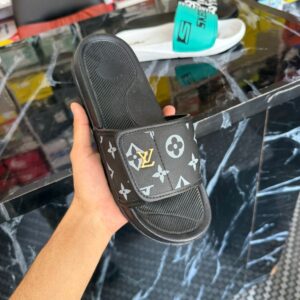 Luxury Monogram Designer Slide Slippers Black